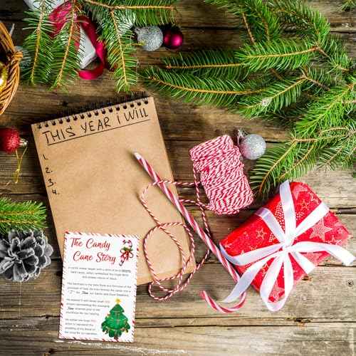 120 Sets Christmas Candy Cane Pens Legend of Candy Cane Cards Xmas Religious Story Ballpoint Pens with Cotton Twine for Christmas Church Sunday School Supplies Party Gifts