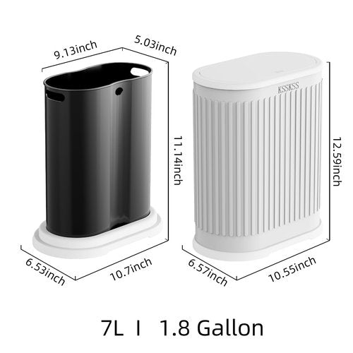KSSKSS 1.8 Gallons Small White Bathroom Trash Can with Lid, Slim Bathroom Garbage Bin, Removable Liner Bucket, Dog Proof Trash Can with Pop-Up Lid for Bedroom,Toilet