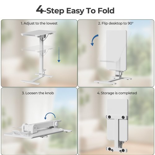 JYLH JOYSEEKER Foldable Mobile Standing Desk, 27 Inch Small Rolling Laptop Cart Height Adjustment, 90° Tiltable Bedside Table, No Assembly Needed Portable Computer Workstation, White