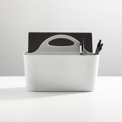 mDesign Utility Tote Caddy - Small Plastic Office Storage Organizer with Handle | Light Gray, 2 Pack