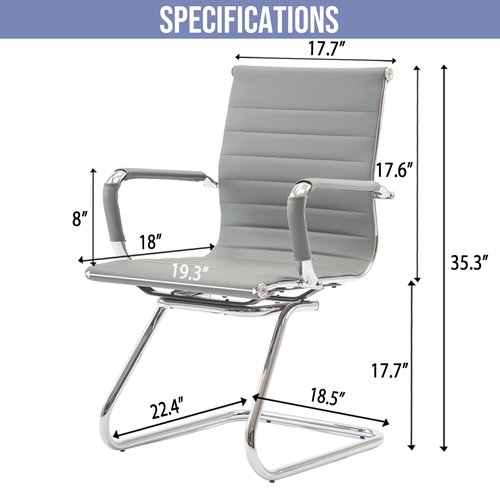 Wahson Office Guest Chairs No Wheels & Reception Chairs, Leather Waiting Room Chair Mid Back Conference Chairs with Sled Base for Meeting/Lobby/Restroom, Grey (10 Pack)