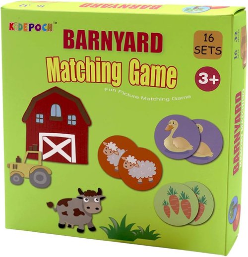KiDEPOCH Memory Match Game - Non-Toxic Educational Memory Game for Kids | 16 Barnyard Pairs, Ages 3+