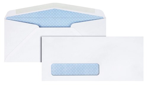 Quality Park® #10 Single Window Security Tint Envelopes, 4-1/8 x 9-1/2, Gummed, Diagonal Seams, 500 per Box (21412)