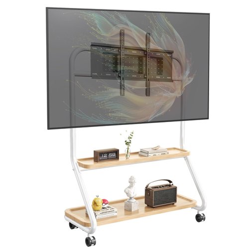 Easel Rolling TV Stand Mobile TV Cart with Wheels for 32"-75" TVs, Heavy Duty Floor TV Stand with 2-Tier Storage Shelf and Hole Platform, TV Mount Stand for Living Room, Bedroom, Holds Up to 110lbs