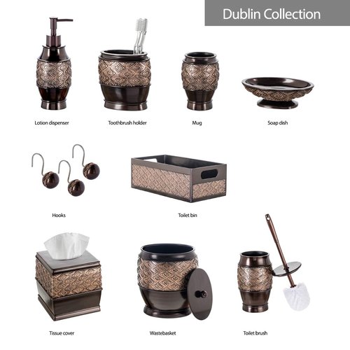 Creative Scents Dublin Brown Small Trash Can with Lid 1.26 Gal / 4.8L - Decorative Waste Basket, Durable Resin Slim Bathroom Covered Garbage Can Wastebasket Bin for Diaper/Paper