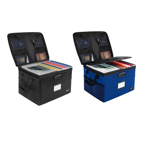 DEEGO Fireproof Document Box Black and Fireproof Document Box Blue,Water-Resistant File Organizer Box with Lock, Portable File Box with Handle Document Safe