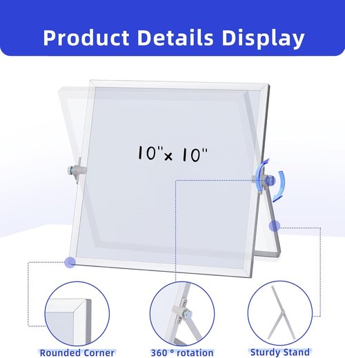 MXG Magnetic Dry Erase Board - 10x10 Inch Portable Whiteboard with Stand & Accessories | 360 Rotatable Design