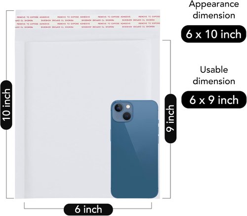 Fuxury Bubble Mailers - Thick Self-Seal Waterproof Padded Envelopes | 6x10" | 100 Pack for Small Business Shipping
