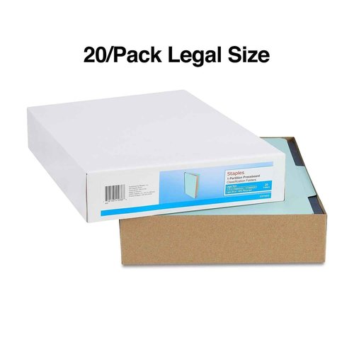 Staples Colored Pressboard Classification Folders, Legal, 1 Partition, Light Blue, 20/Pack