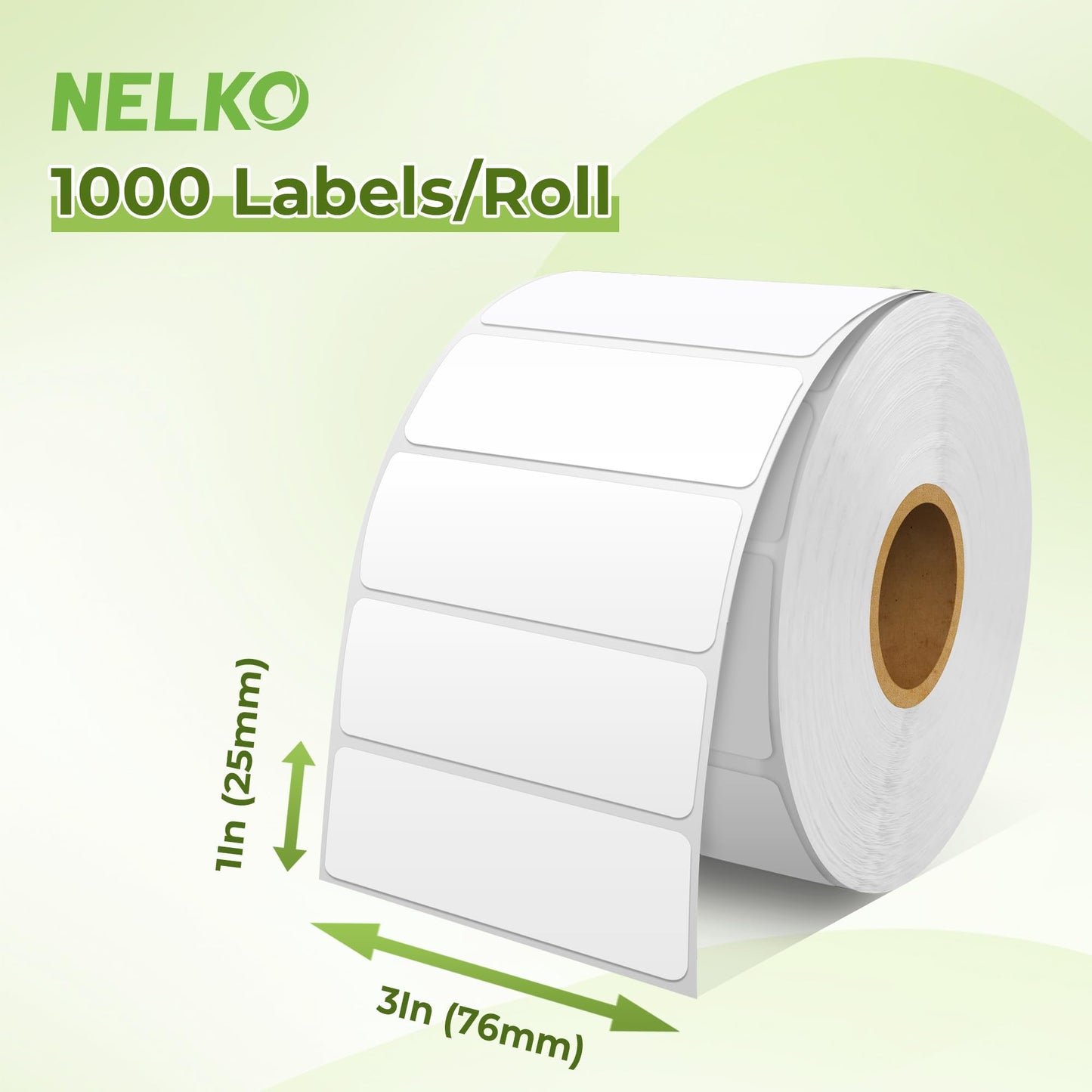 Nelko Genuine 3" x 1" Direct Thermal Label, Self-Adhesive Barcode Labels Compatible with Nelko PL70E Label Printers, No BPA & BPS, 1000 Labels (Commercial Grade)