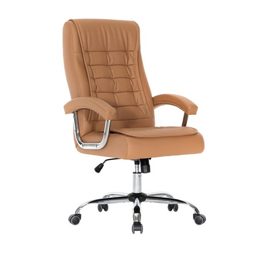 HOXNE Executive Adjustable Leather Chair High Back Swivel with Padded Armrest 350lbs Load-Bearing Spring Seat Computer Desk Chair for Home Office (Khaki)