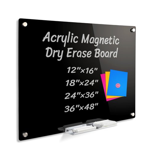 Acrylic Black Magnetic Dry Erase Board for Wall, White Board12”x16”,Frameless Magnetic Dry Erase Board for Office,Classroom and Home/for Kids,Students,Adults.3040B