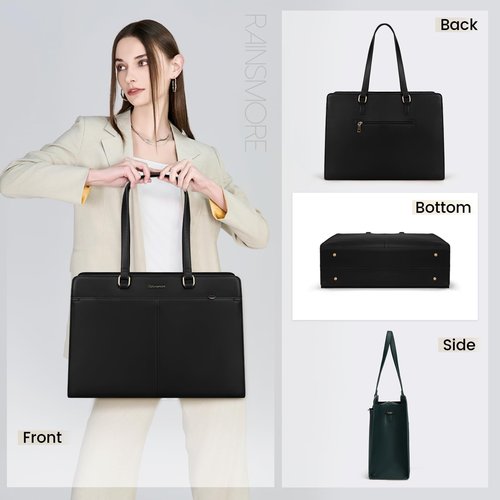 RAINSMORE Laptop Bag for Women 15.6 Inch Work Tote Bags Waterproof Leather Laptop Tote Professional Business Office Briefcase Large Computer Laptop Bag Handbag Shoulder Work Bags