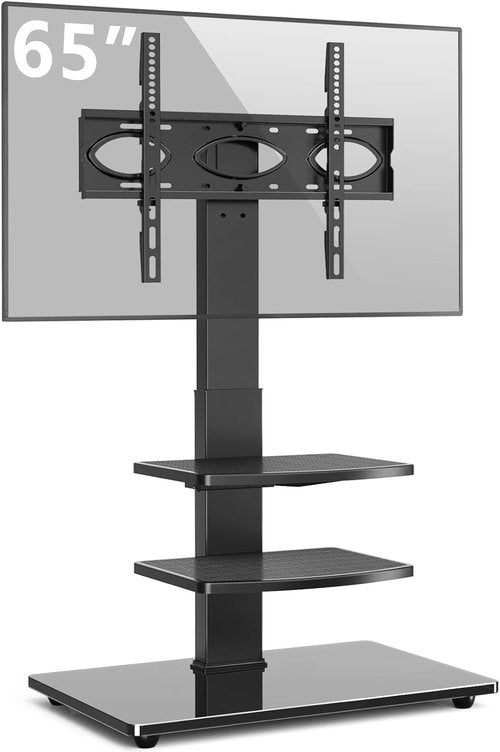 Rfiver Swivel Floor TV Stand - VESA Mount for 32-70 Inch TVs | 3-Shelf Tall Design with Tempered Glass Base, Black