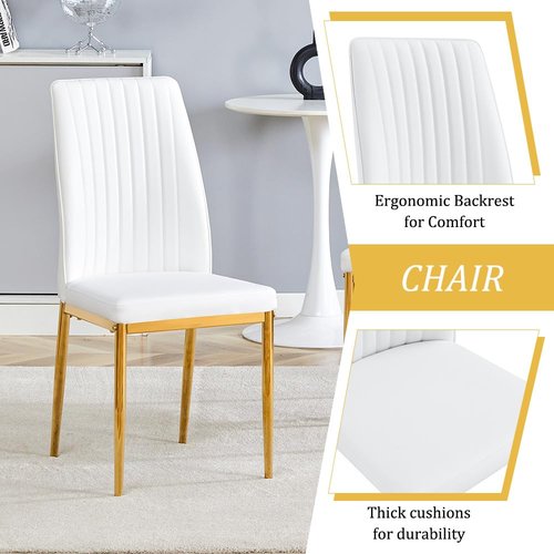 5 Piece Round Dining Table Set for 4,Modern White and Gold Dining Room Table and Chairs Set,42" Marble Tabletop with Upholstered Chairs,Luxury Kitchen Table Set for Small Spaces,Office,Apartment