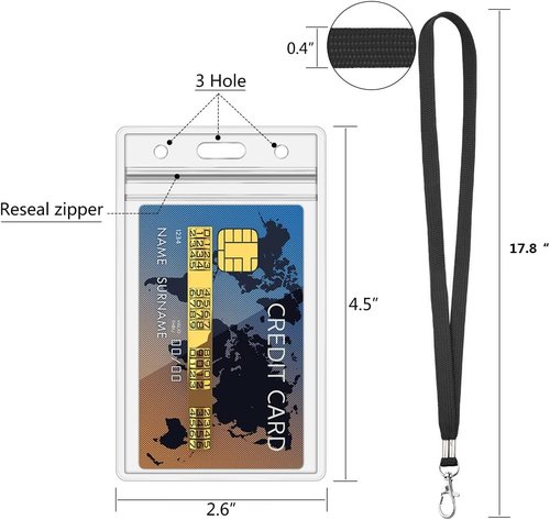 2Pack Heavy Duty ID Badge Holder by [Brand Name] - Clear Vertical Card Holder with Black Lanyards for Offices & Employees