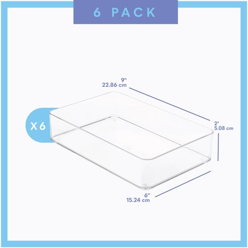 primebox Plastic Clear Drawer Organizers. Bathroom. Kitchen, Bedroom, Utensils, Office Organizer Bins, Storage Trays. Stackable. 9" x 6" x 2" Set of 6