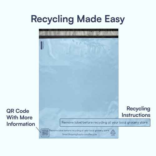 100 Count, 12x15.5 inch 100% Recycled Poly Mailers Eco Friendly Packaging Envelopes Supplies Mailing Bags 2.5 Mil Thick - SMART Mailer
