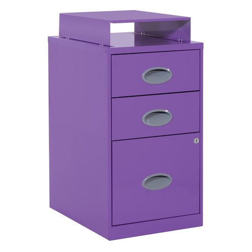 OSP Home Furnishings 3 Drawer Locking Metal File Cabinet with Top Shelf, Purple