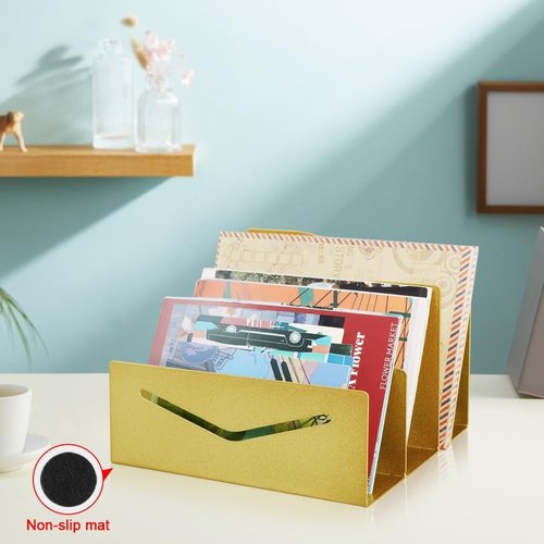 Picowe Metal Desk Mail Organizer - 3 Slot Letter Holder for Home Office | Elegant Gold Finish