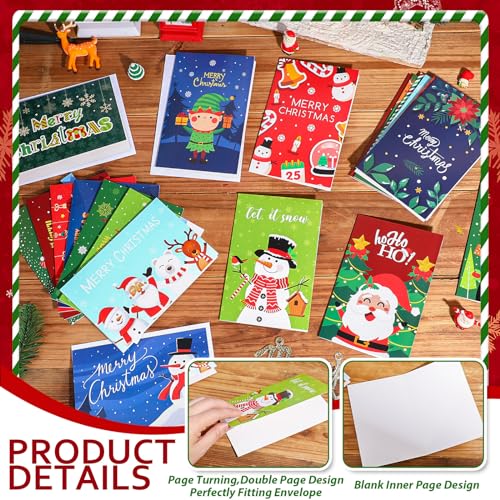 Crtiin 300 Set Christmas Cards Bulk Greeting Card with Red Envelopes Assortment Xmas Notes for Holiday Christmas Party Favor Supplies(Classic)