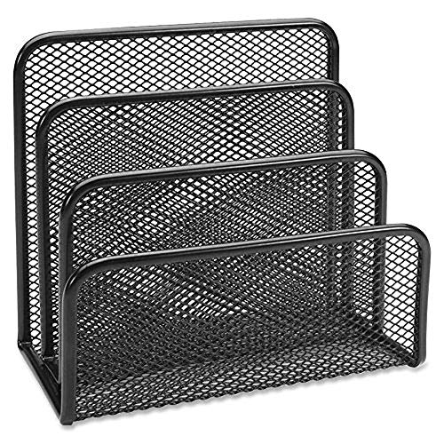 Mesh Vertical Desk File Organizer - Multi-Compartment Office Mail Sorter, Black