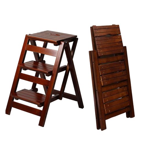 Bidesen 3 Step Stool Wooden Folding Ladder Chair Thickened Library Stair Chair Portable Light Garden Tool Ladder Maximum Load 337bl