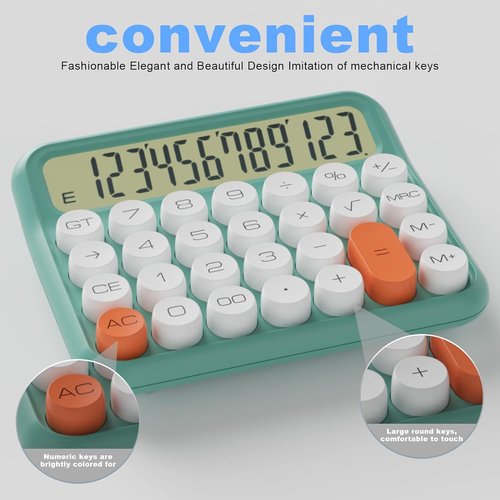 DECKLIT Mechanical Calculator - 12 Digit Extra Large 5-Inch LCD Display | Easy Press Buttons, 15° Tilt Screen (Cream)