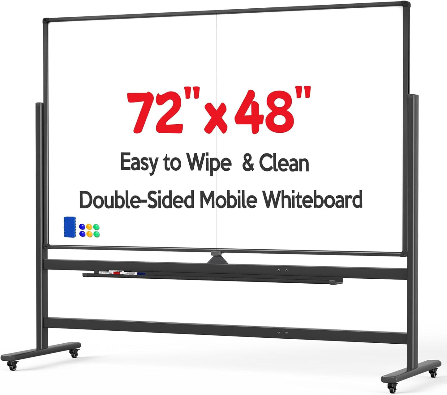 Skiennix Double-Sided Rolling Whiteboard - 72 x 48 Inches Magnetic Dry Erase Board on Wheels