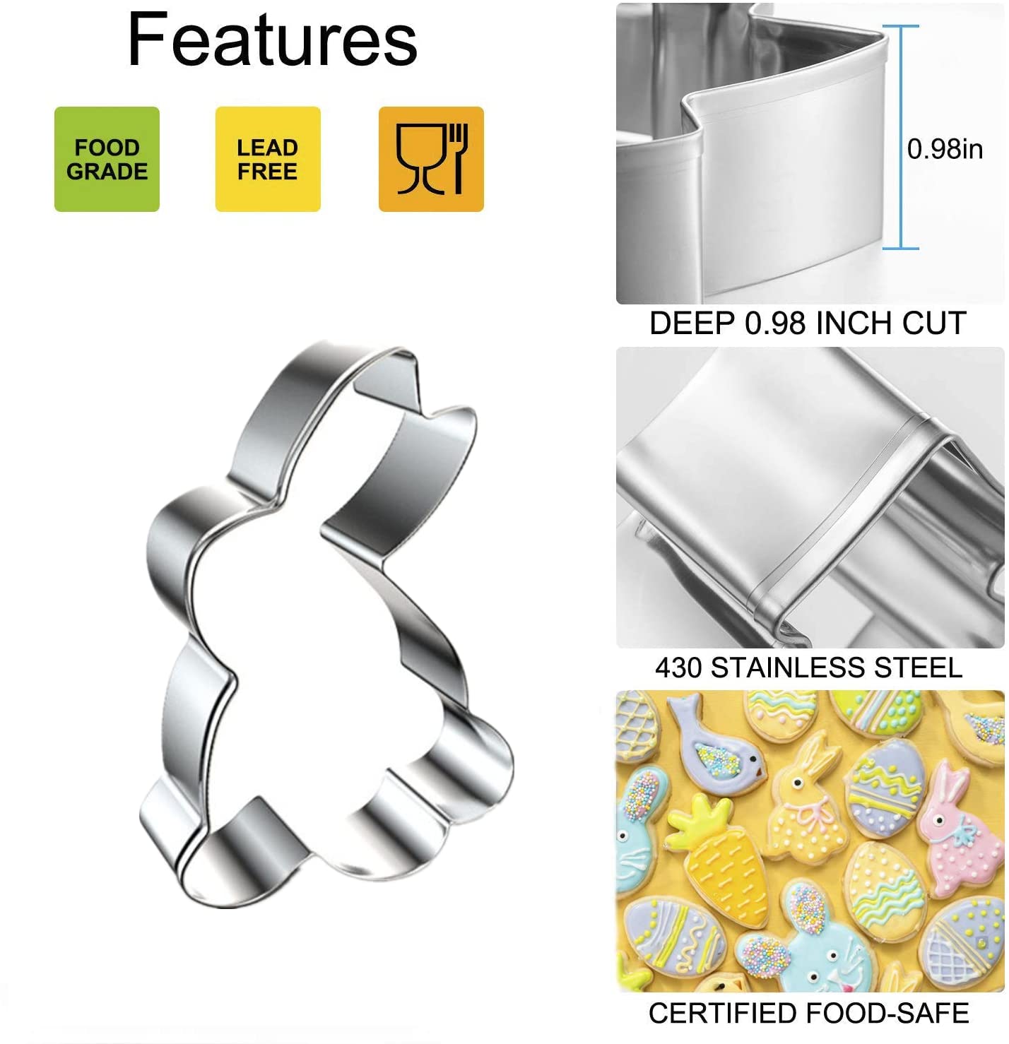 Easter Cookie Cutters, 5 Pieces Chick Carrot Egg Bunny Rabbite Shapes Metal Cookie Cutters Stainless Steel Sets Holiday Themed Baking Kit