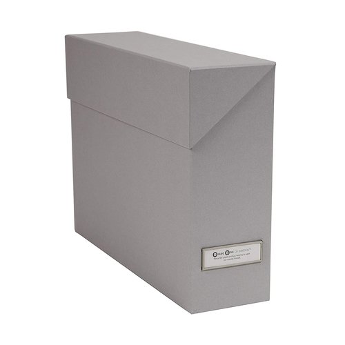 Bigso Lovisa Fiberboard Label Frame 12 File Storage Box - Document Organizer for Important Paperwork - Durable Hanging File Box with a Flip Top Lid & Metal Label Window - 3.7 in x 13 in x 9.4in - Grey