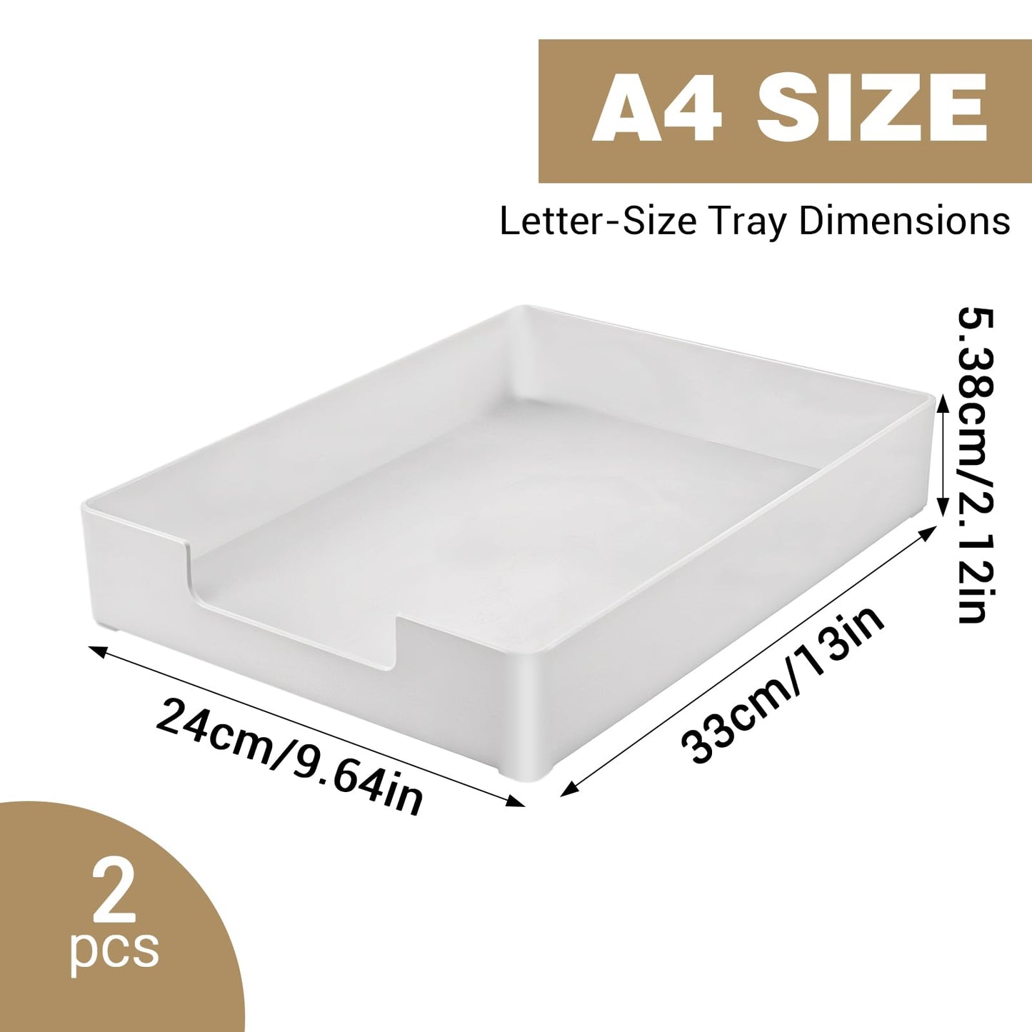 2 Pcs Rectangular Plastic Desk Organizer Tray, Desk Letter Tray, A4 Letter Size Stackable File Tray, Desktop File Paper Holder, Book Storage Rack, Anti-Skid Plastic Organizer Desk Tray for Office