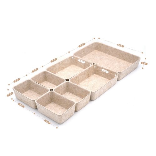 Welaxy Office Drawer organizers felt storage bins Shallow Small Desk trays Draw dividers Nordic Lifestyle Natural Scandinavian-chic style 7-piece (Oatmeal)