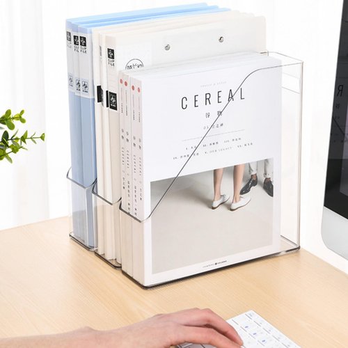 WRINGKIT 6 Pack Clear Magazine Holder, File Magazine Rack with Handle, Vertical Folder Document Storage, Magazine File Organizer for Desk, Office, Home, School