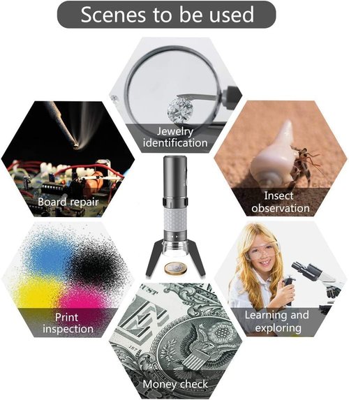Jiusion WiFi USB Digital Handheld Microscope - 50 to 1000x Wireless Magnification | 4K Camera with Metal Stand