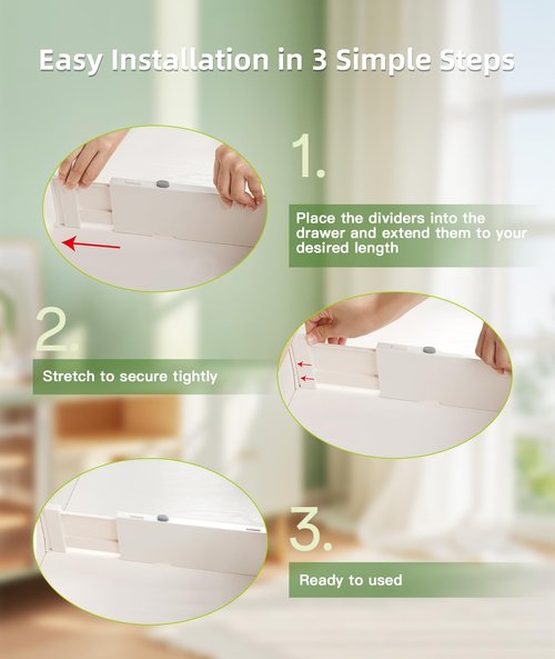 Irosiy Adjustable Drawer Organizer with Non-Slip Silicone, Multi-Purpose Storage Solution for Wardrobe, Kitchen, Office, Durable ABS Plastic, Easy Setup