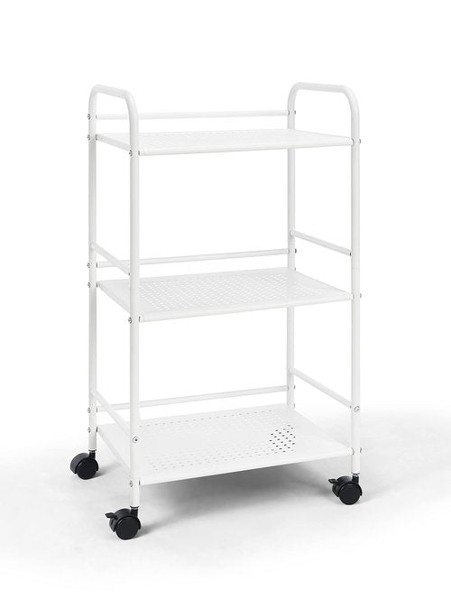 SunnyPoint 3-Tier Rolling Utility Cart – Metal Storage Organizer with Wheels, Mobile Kitchen Cart, Office & Home Organizer, White, 12" D x 16.92" W x 31.1" H