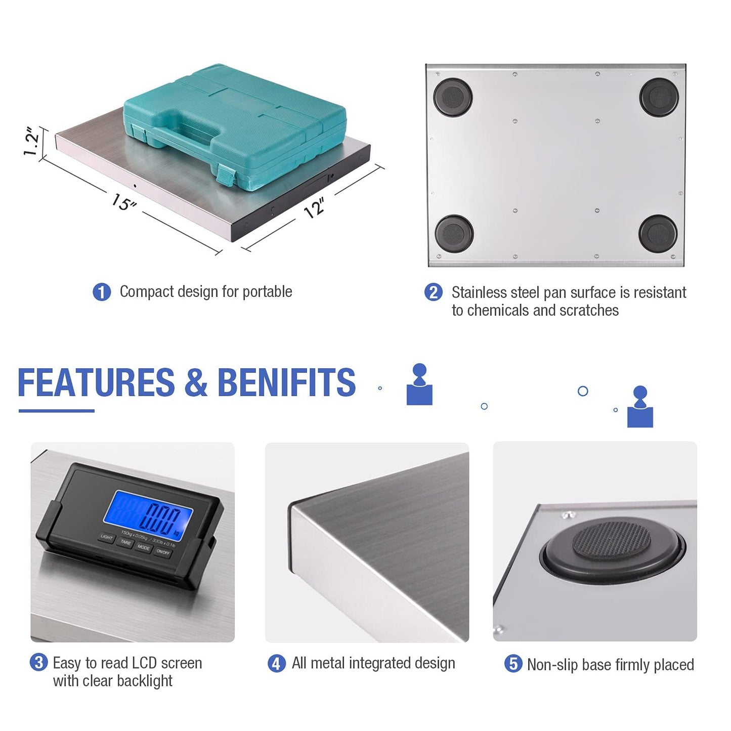 Shipping Postal Scale with Durable Stainless Steel Large Platform, 400lb High Accuracy, Backlit LED Display,Post Office Postal Scale and Luggage Scale, DC Adapter Included(No Coil)