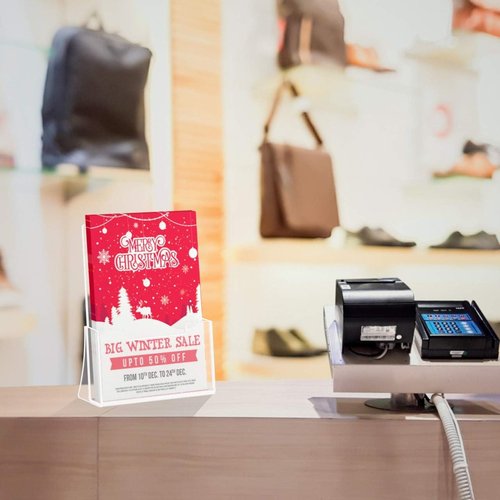 HIIMIEI Acrylic Brochure Holders - 4 Inch Wide Display Stand for Pamphlets & Cards | 2 Pack