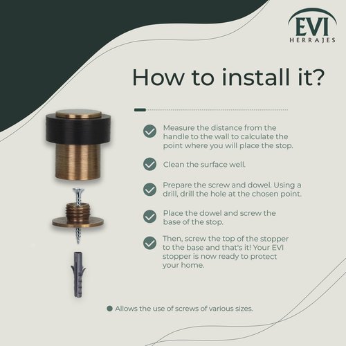 EVI Door Stops | Leather Brass Door Stopper - Screw Fastening - Black Rubber Protector - 0.95 x 1.38 Inch Door Stop