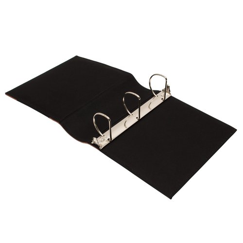 Executive Binder, English Leather, Hand Stitching and Ribbed Spine, Heavy Duty 3" Inch, 3 D-Ring with Buster, Black and Gold (3" inch)