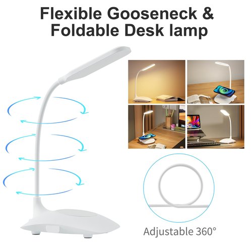 LED Desk Lamp Wireless Charging Desk Lamp with Touch Control Dimmable Office Desk Light Eye-caring Office Lamp with Adjustable Gooseneck Table Lamp, Reading Lamp Table Lamp for Bedroom Bedside Study