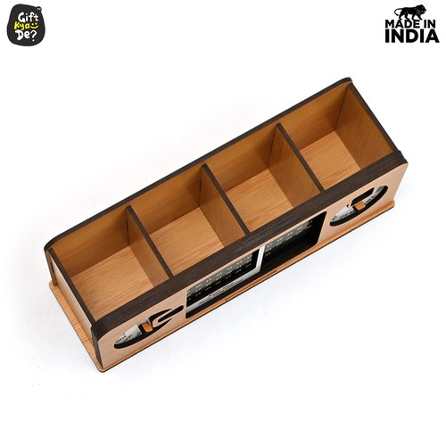 GKD MDF Wooden Desk Organizers & Pen Holder, Multi-Functional Desk Organizer for Office & Home, Eco-Friendly, Handmade Wooden Pen Stand, Perpetual Calender Wood, Gift for Students & Professionals