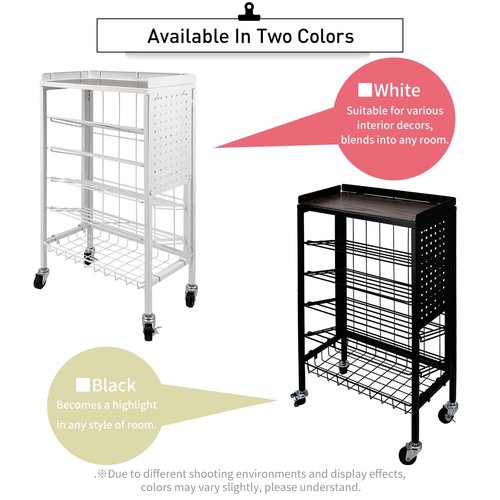 Lumizone Foldable Book Cart 6-Tier Large Capacity Bookshelf Single Sided V-Shaped Sloped Shelves With brake Wheels With PegBoard Slim Rolling Utility Cart Storage Rack, Home Shelves and Office (Black)