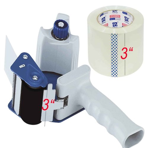 PERFECTAPE 3" Heavy Duty Packing Tape 2 Roll with 2 pcs of 3" Tape Gun, Clear, 2.7 mil, 3 inch x 65 Yards, for Packagin, Shipping and Moving