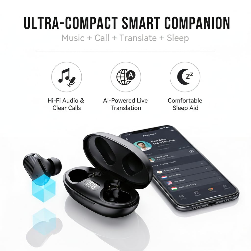 NVAHVA Bluetooth Earbuds with Mic for Meeting Recorder Travel Translation