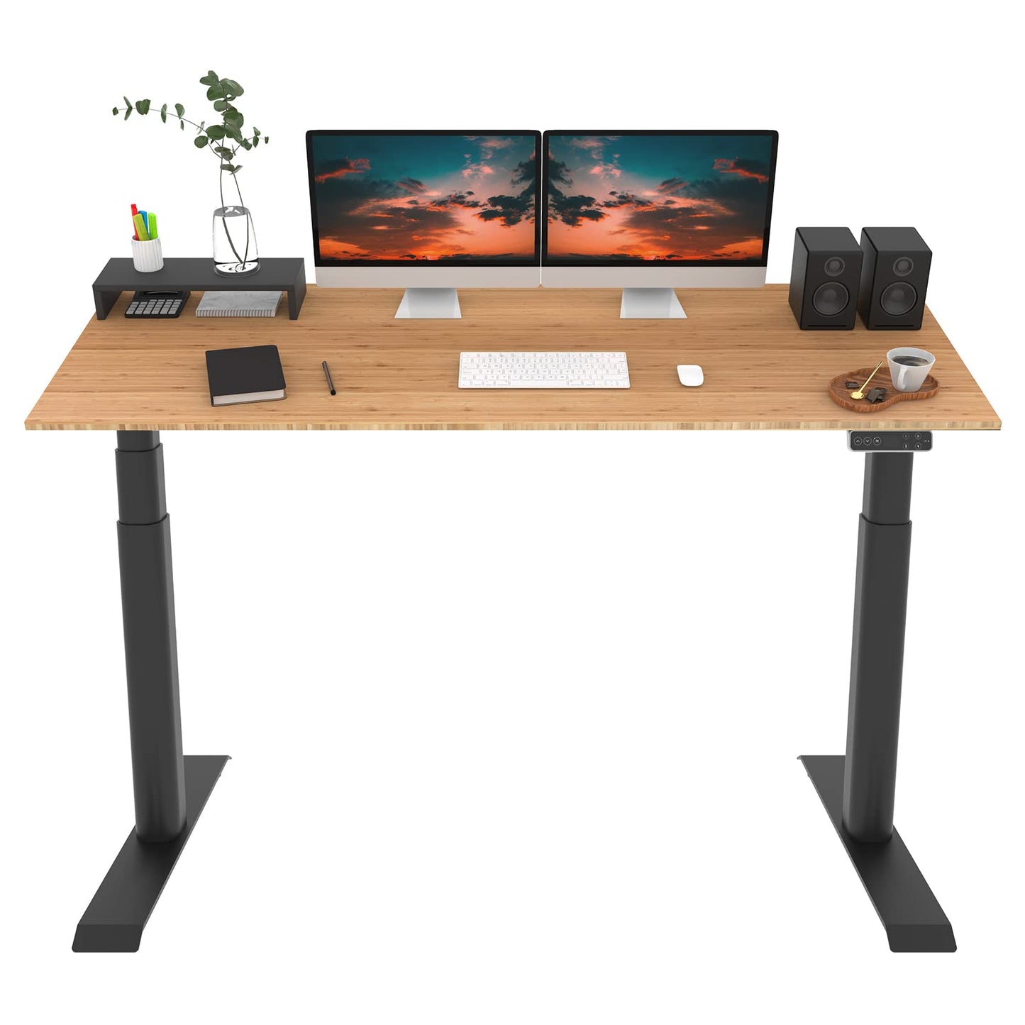 FLEXISPOT EC8 Pro 3 Stages Dual Motor Electric Standing Desk with Round Frame 78x30 Inch Bamboo Whole-Piece Board Height Adjustable Desk Electric Stand Up Desk(Black Frame + Bamboo Desktop)