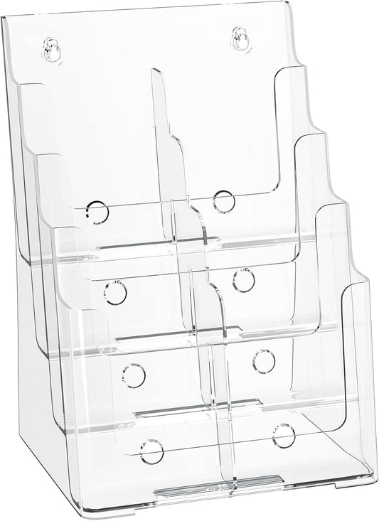 Zavekia 4-Tier Acrylic Brochure Holder - Clear Literature Organizer for 8.5 x 11 Inch Magazines & 4 x 9 Inch Flyers