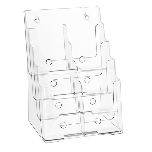 zavekia 4 Tier Acrylic Brochure Holder 8.5 x 11 inch, Clear Literature Organizer Magazine Stand with Removable Divider for 4 x 9 inch Brochures,Magazine Holder,Flyer Holder