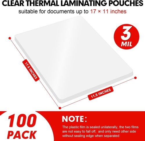 RAZCC Laminating Sheets - 100 Pack Clear Thermal Plastic Paper | 11 x 17 Inch, 3 Mil Thickness